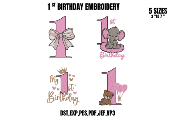 1st Birthday Girl Embroidery Bundle