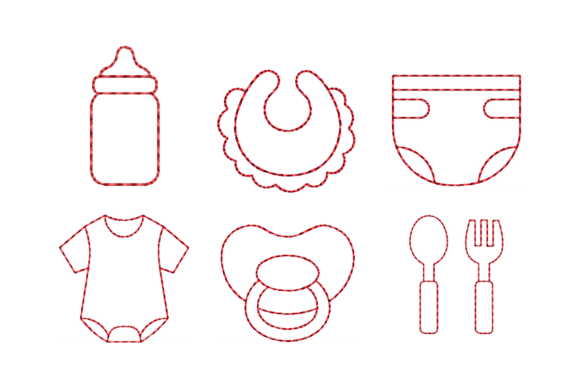 6 Mini Baby Icons Outline Embroidery Set