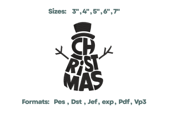 Christmas Word Snowman Embroidery Design