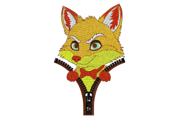 Clever Fox Zipper Embroidery Design
