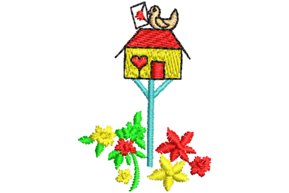 Colorful Decorative Birdhouse Embroidery