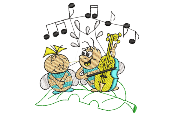 Cute Musical Bugs Embroidery Design