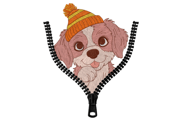 Cute Puppy Zipper Embroidery Design