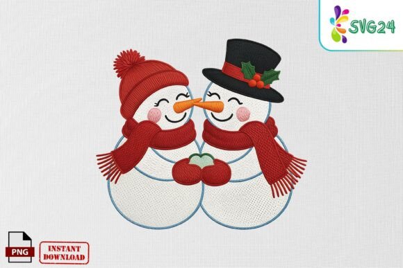 Cute Snowman Couple Embroidery PNG