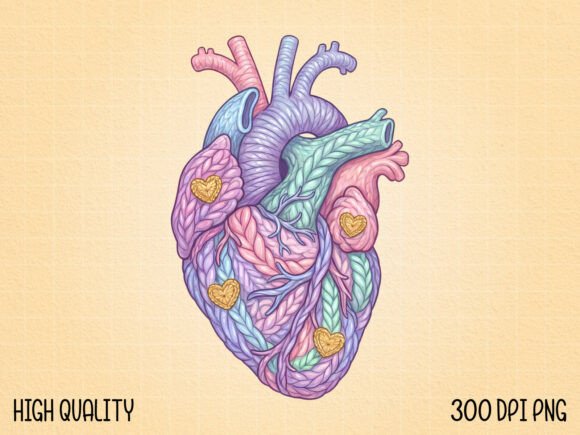 Faux Embroidery Anatomical Heart PNG