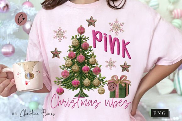 Faux Embroidery Pink Christmas Vibes PNG