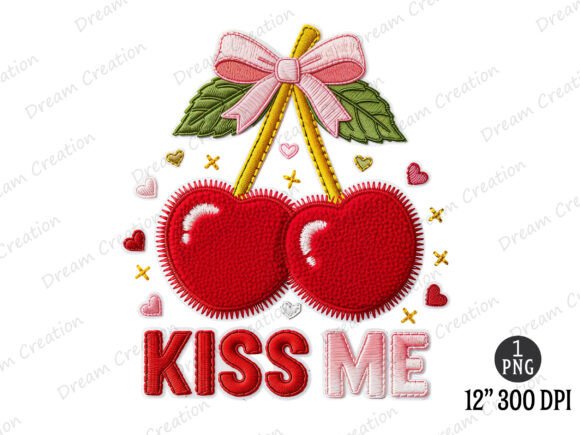 Kiss Me Cherry Embroidery PNG