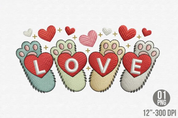 Love Dog Paw Embroidery Design