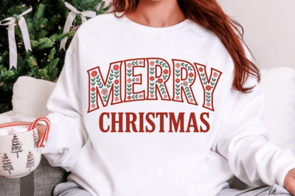Merry Varsity Floral PNG, Faux Embroidery