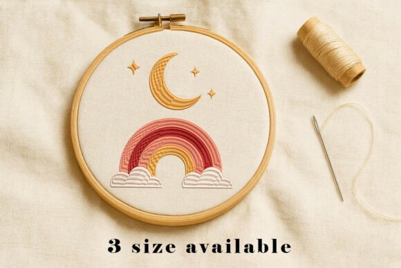 Moon and Rainbow Embroidery Design