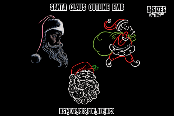 Outline Santa Line Art Embroidery Bundle