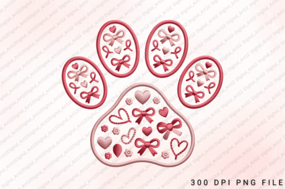 Pink Bow Paw Print, Embroidery Pet Lover