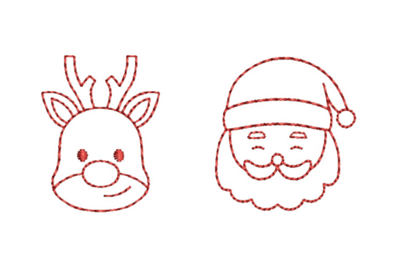 Reindeer Santa Face Redwork Embroidery