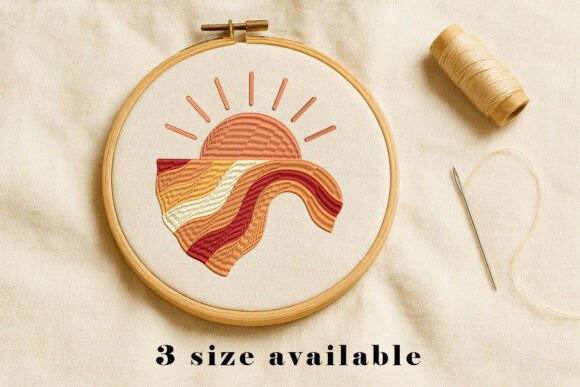 Retro Sunset Wave Embroidery Design
