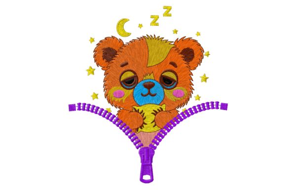 Sleeping Bear in Zipper Embroidery