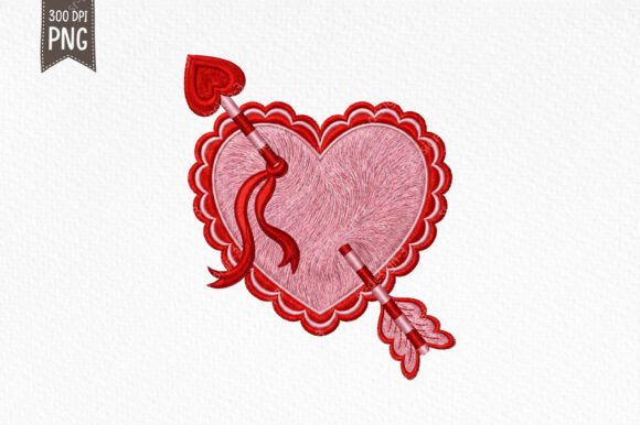 Valentine Embroidery Heart Arrow PNG