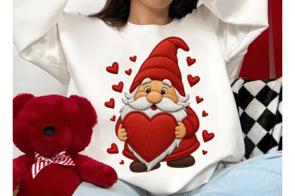 Valentine Gnome Embroidery Style PNG