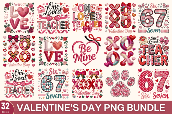 Valentine’s Day Embroidery PNG Bundle