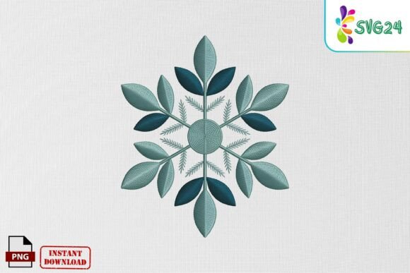 Winter Leaf Snowflake Embroidery PNG