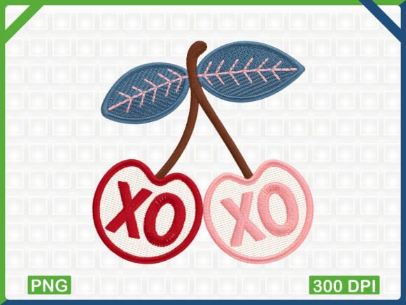 XO Embroidery Cherry Clipart